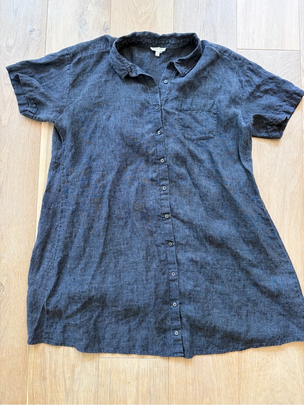 Eileen Fisher gray linen shirt dress lightweight summer - XL
